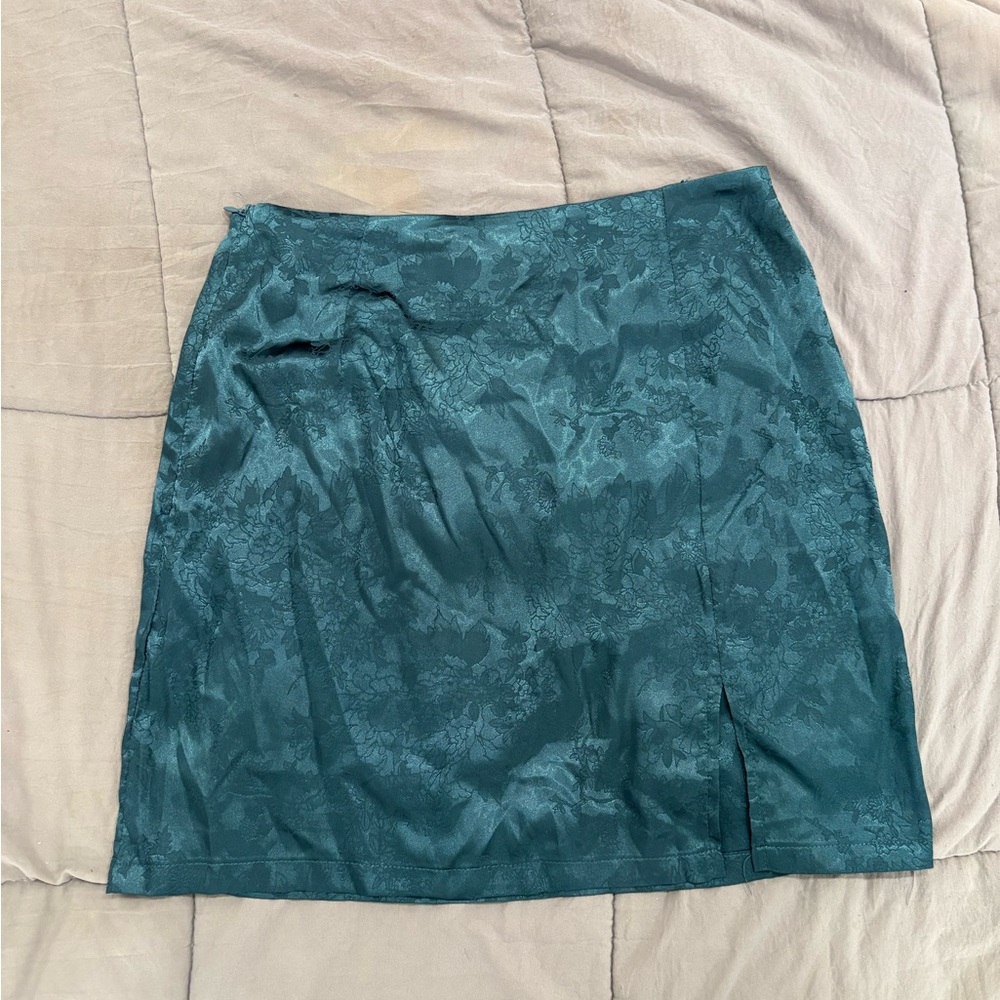 Green Satin Floral Skirt